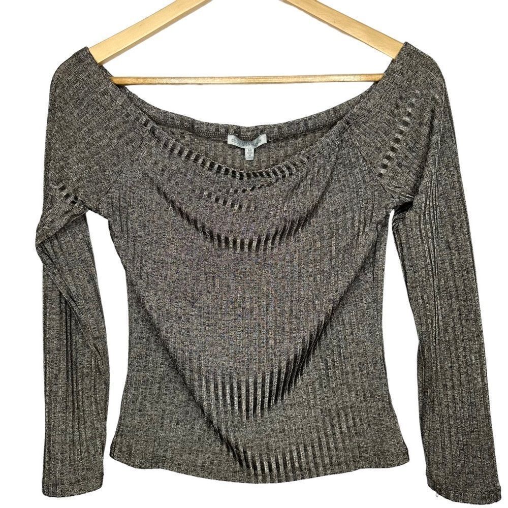 Charlotte Russe Gray Ribbed Knit Off Shoulder Top